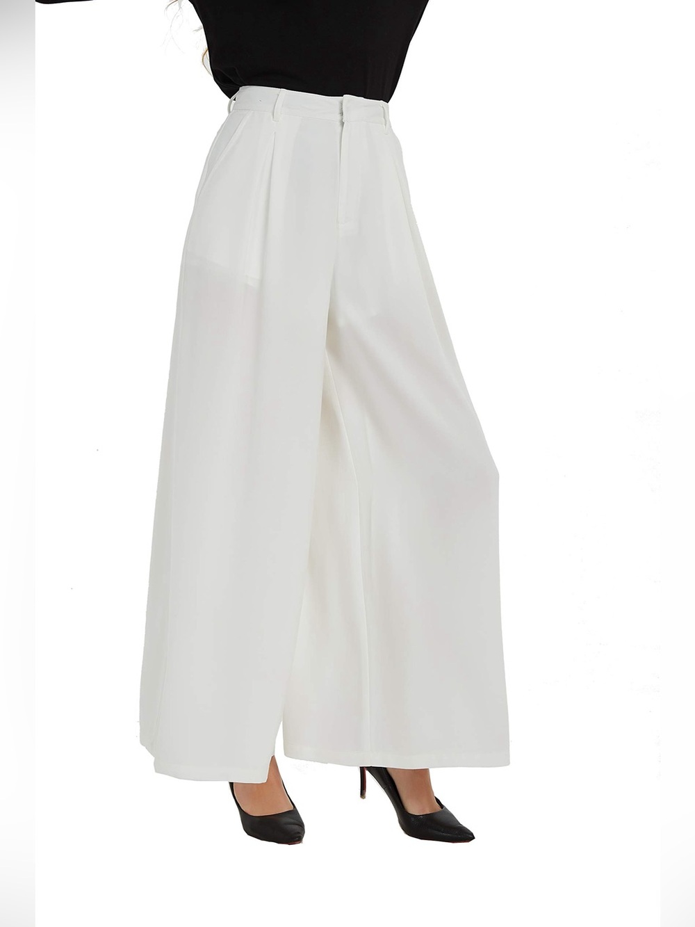 Tronjori Women's High-Waist Casual Wide-Leg Palazzo Pants in white size Large